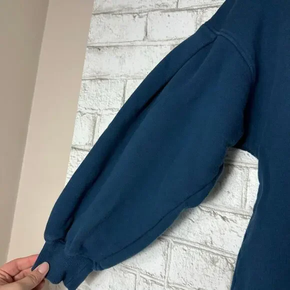 Ann Mashburn Sweatshirt Carmina Top Puff Sleeve Crew Neck Fleece Cotton Blue M